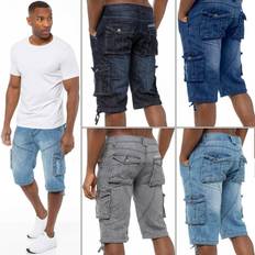 Kruze By Enzo 40, Blue Kruze Mens Cargo Combat Denim Shorts