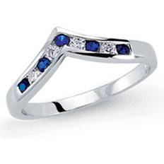 Jewelco London Silver blue CZ Channel set Alternating Wishbone Eternity Ring