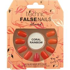 False Nails Almond Coral Rainbow