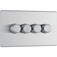 BG British General Nexus Screwless Flatplate 400 W 4 Gang 2-Way Push Dimmer Brushed Steel FBS84P-01