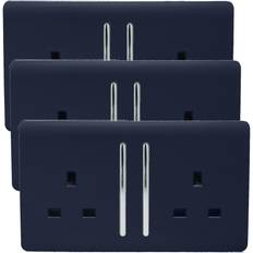 Blue Switches Trendi Switch 2 Gang Modern 13 Amp Plug Socket Navy 3 Pack