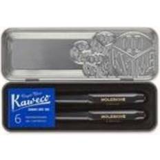 x Kaweco ABS-plastreservoarpenna med spets storlek M guldpläterad och påfyllningsbar kulspetspenna för författare, 1,0 mm refill med 6 blå bläckpatroner ingår, färg svart