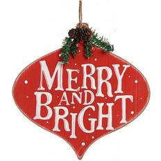 Rød Vægdekorationer Merry and Bright Jule Skilt 30 x 3.5 x 30 cm Rød Hvid Grøn Plast Vægdekorationer
