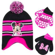 Disney Black Mittens Disney minnie mouse winter beanie hat and kids mittens/gloves set, girls age 2-7