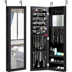 Jewelry Boxes Costway Wall Door Mounted Mirrored Jewelry Cabinet Storage Organizer-Black