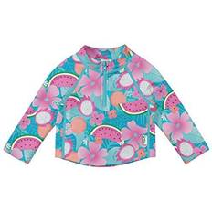 Long Sleeve Zip Rashguard Shirt-Aqua Tropical Fruit Floral-18mo