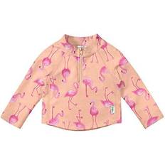 Long Sleeve Zip Rashguard Shirt-Coral Flamingos-12mo