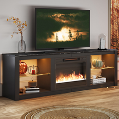 Wood TV Benches Bestier Fireplace Entertainment Center Black TV Bench 71x20"