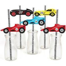 Birthdays Straws Big Dot of Happiness Let's go racing racecar paper straw decor striped decor straws 24 ct