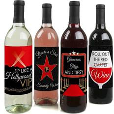 Red Gift Tags Big Dot of Happiness Red carpet hollywood movie party decor wine bottle label stickers 4 ct