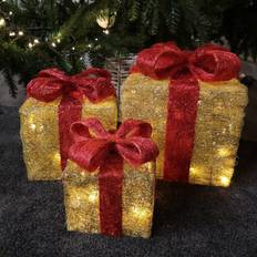 Gold LED Candles Kingfisher Set of 3 Battery Powered Light Up Christmas Present Boxes LED Candle