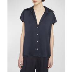 Vince Silkebluse Klassisk Krave Knappet - Blue