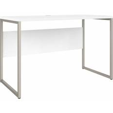 White desk with wood legs Bush Business Hybrid Writing Desk