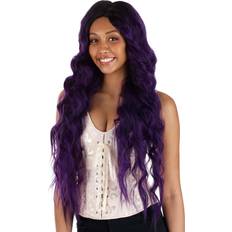 Violet Perruques Longues FUN.COM Long Dark Purple Wavy Wig Purple