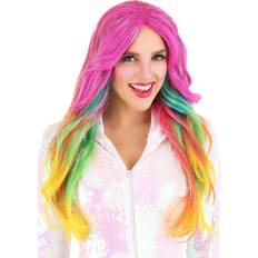 Green Wigs Wavy Rainbow Women's Wig Green/Pink/Blue