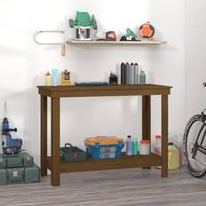 vidaXL Arbejdsbord 110 x 50 x 80 cm Massivt Fyrretræ Gyldenbrun Opbevaringsbænk