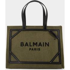 Balmain Canvas Tote Bag Med Läderinsatser - Khaki