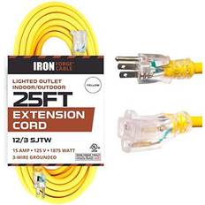 Electrical Accessories 25 foot lighted outdoor extension cord 12/3 sjtw heavy duty yellow