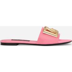 Lak Badesandaler Dolce & Gabbana Logo-Plaque Læder Slides Lyserød