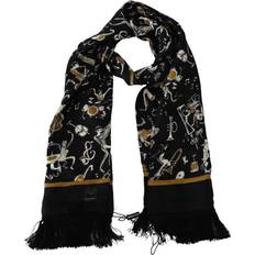 Dolce & Gabbana Black Instrument Silk Shawl Fringes Scarf