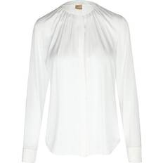 HUGO BOSS Banorah Open Silk Blend Slim Fit Blouse - White