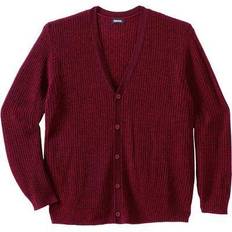 6XL - Men Cardigans KingSize Men's Big & Tall Shaker Knit V-Neck Cardigan Sweater in Rich Burgundy Marl 5XL