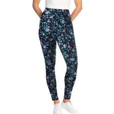 Woman Within Women Pantyhose & Stay-Ups Woman Within Plus Cozy Legging in Black Garden Blossoms Size 2X