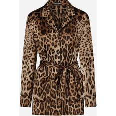 Dolce & Gabbana Vrouw Overhemden Dolce & Gabbana Leopard-Print Satin Pajama Shirt With Belt Bruin