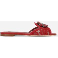 Red - Women Slides Dolce & Gabbana Lace Slides with crystals dark_red