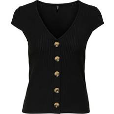 Only Woman T-shirts Only Nella Button Short Sleeve Top - Black