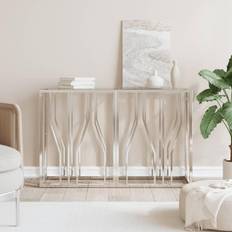 Silver Console Tables vidaXL 110 x 30 x 70 cm Stainless Steel and Glass Console Table