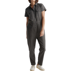 Organic Fabric - Women Jumpsuits & Overalls Quince Cotton Linen Twill Short Sleeve Coverall Jumpsuit - Charcoal