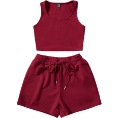 Best Jumpsuits & Overalls Shein EZwear Scoop Neck Tank Top and Track Shorts - Burgundy