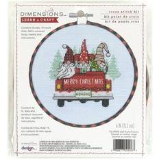 Needlework Kits Dimensions Learn-A-Craft Counted Cross Stitch Kit 6 Round-Red Truck Gnomes 14 Count