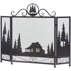 Fireplaces Three Panel Foldable Iron Fireplace Screen 43.7''Lx8.66''Wx34.65''H Bronze