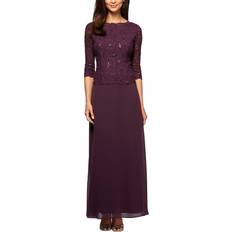 Women's Sleeve Stretch Lace Bodice Dress - Deep Plum