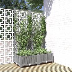 Plastic Outdoor Planter Boxes vidaXL light grey, 80 121.5 Garden Planter with Trellis PP Raised Bed
