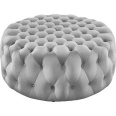modway Amour Tufted Button Large Round Light Gray Velvet Pouffe 16.5"
