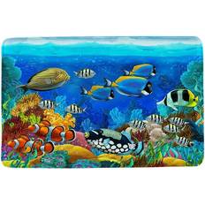 Vinyl Bath Mats Ocean Underwater Seabed Cartoon Fish Multicolor 16x24"