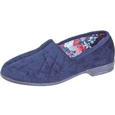 Blue - Women Slippers Sleepers womens/ladies audrey roll top velour slippers/indoor shoes df501