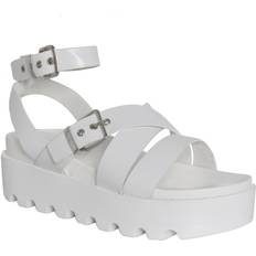 Faux Leather Heeled Sandals Where's That From Layla Buckle Strap Platform - White