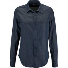 Blue - Women Shirts Sol's Barry Long Sleeve Denim Shirt