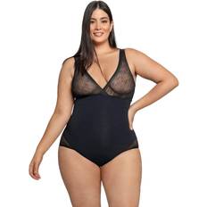 Sheer Stripe Detail Sculpting Bodysuit - Negro