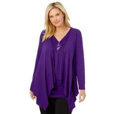 Woman Within Women Coats Woman Within Plus Layered look long top sequined inset in Radiant Purple Size 3X Shirt