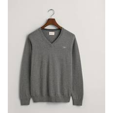 Gant Classic Cotton V-Neck Dark Grey Melange Grau v-ausschnitt Grösse: