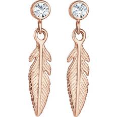 Or Rose Boucles d'oreilles Elli Feather Boho Hippie Earrings - Rose Gold/Transparent