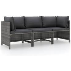 Rattan Divani e Panche da Esterno vidaXL 3-Seater Patio Sofa with Cushions Gray Poly Rattan Divano da Esterno