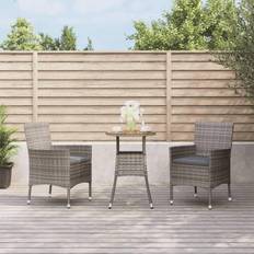 Cafetería Conjuntos de Sala de Exterior vidaXL 3 Piezas Garden Bistro Set Con Cojines Polyrattan Gris Conjunto de Sala de Exterior