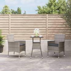 Café Loungesets voor Buiten vidaXL 3-delige Bistroset Met Kussens Poly Rattan Grijs