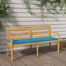 Bleu Bancs de Jardin vidaXL Batavia Avec Coussin Bleu 150 cm Bois Teck Massif Banc de Jardin